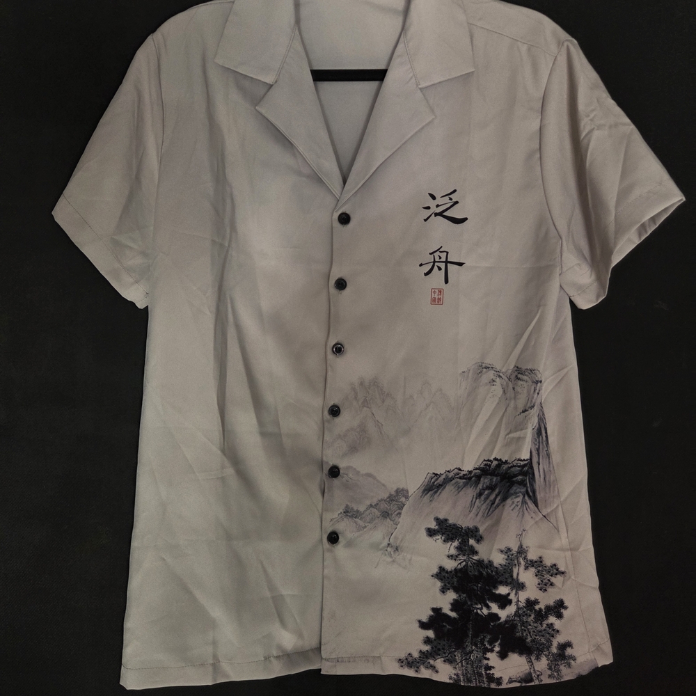SHEIN White Button Down Shirt with Artistic Print